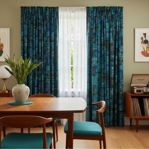 Set of 2 Vintage 60’s Mid-Century Modern Graphic Pinch Pleat Curtains